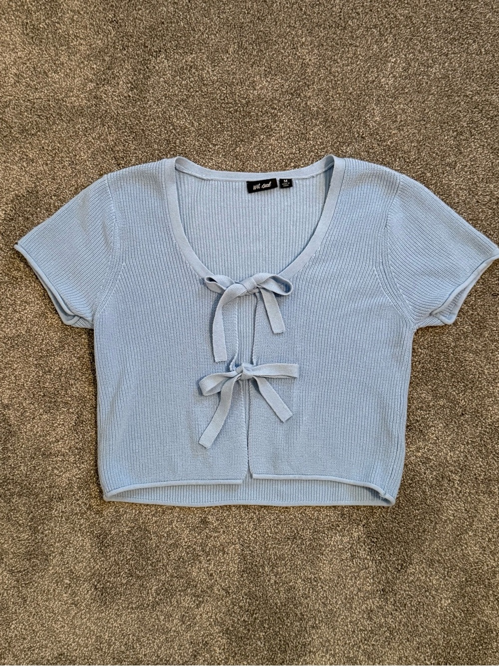 Wet Seal Baby Blue Rib-Knit Short Sleeve Tie-Front Top Size Medium Coquette